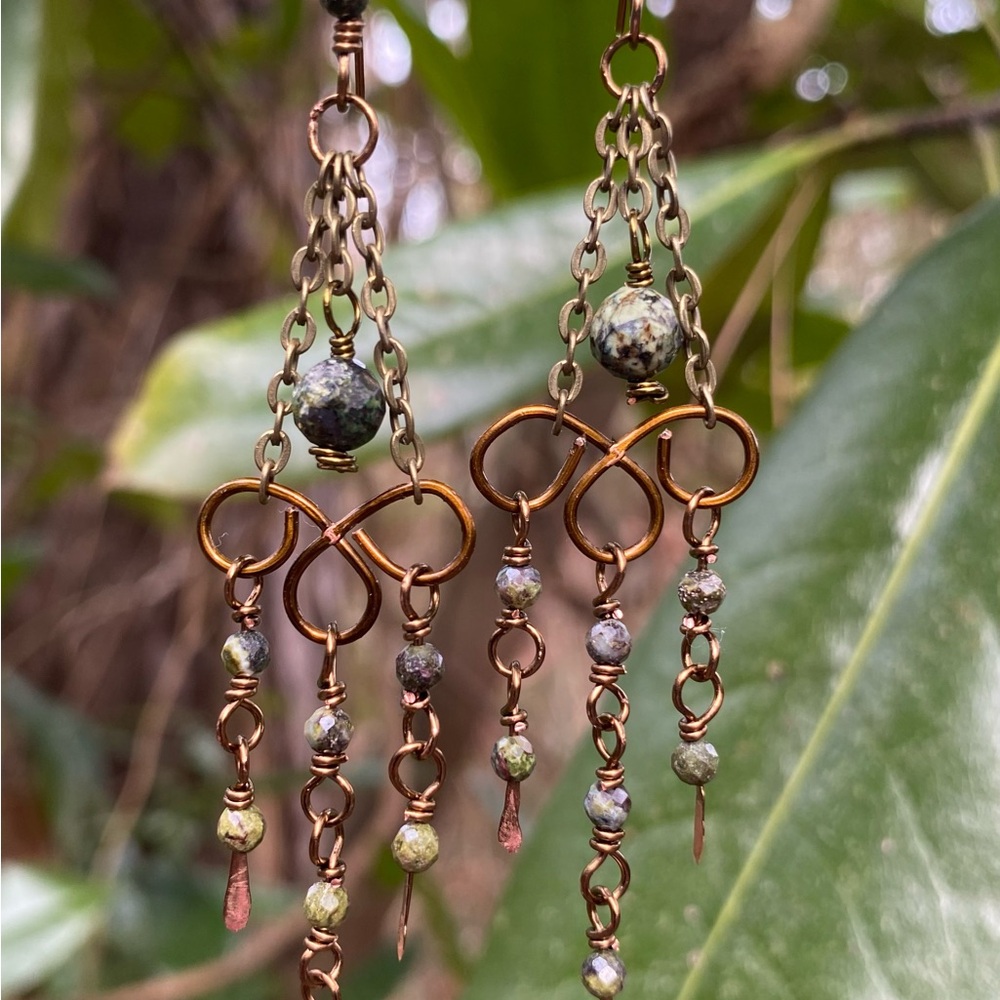 Dragon’s Blood Jasper and Bronze Chandelier Earrings - Picture 7 of 7